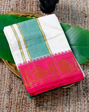 Men’s Cotton Dhoti with Multi Colour Border - White