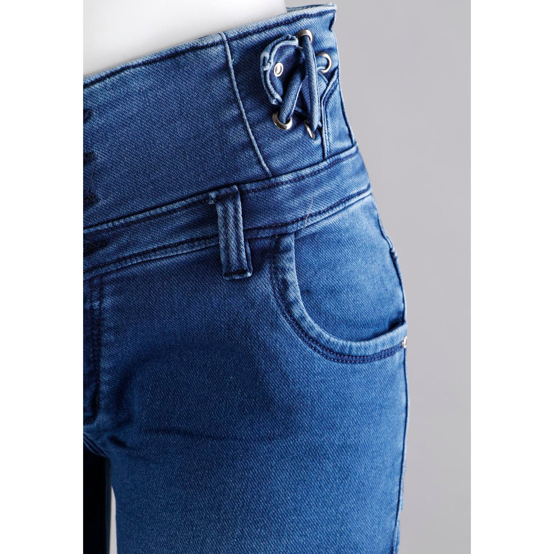 Women Blue Pencil Cut  Button Jeans