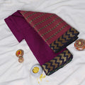 Deep Magenta Mangalagiri Cotton Saree With Gold Zari Woven Motifs And Contrasting Dark Border