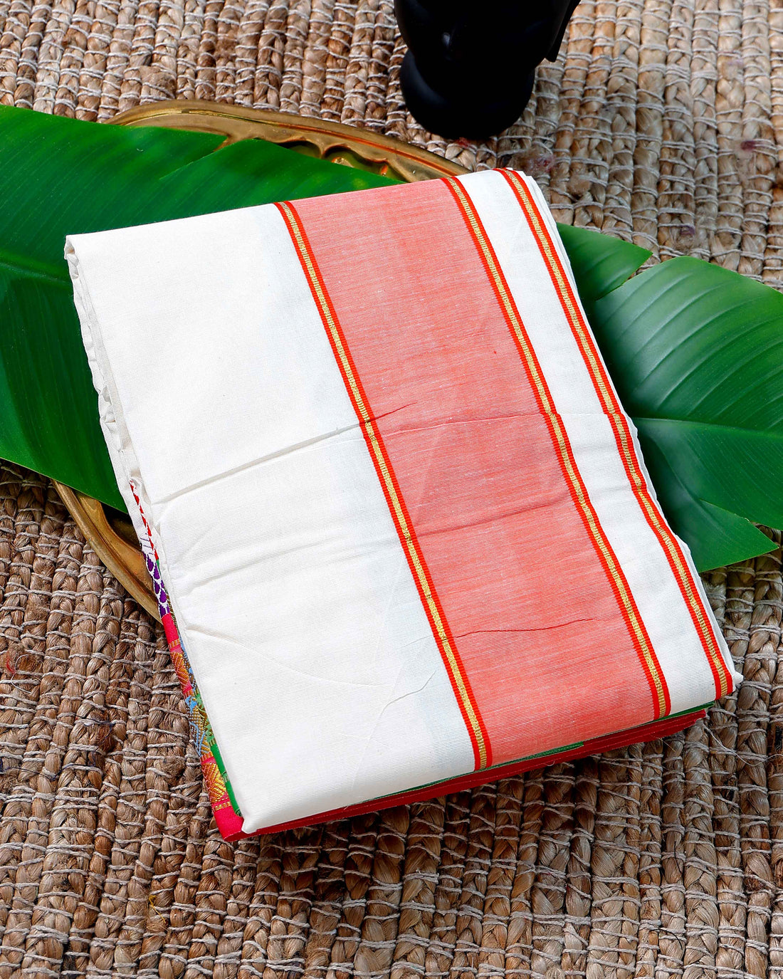 Men’s Cotton Dhoti with Multi Colour Border - White