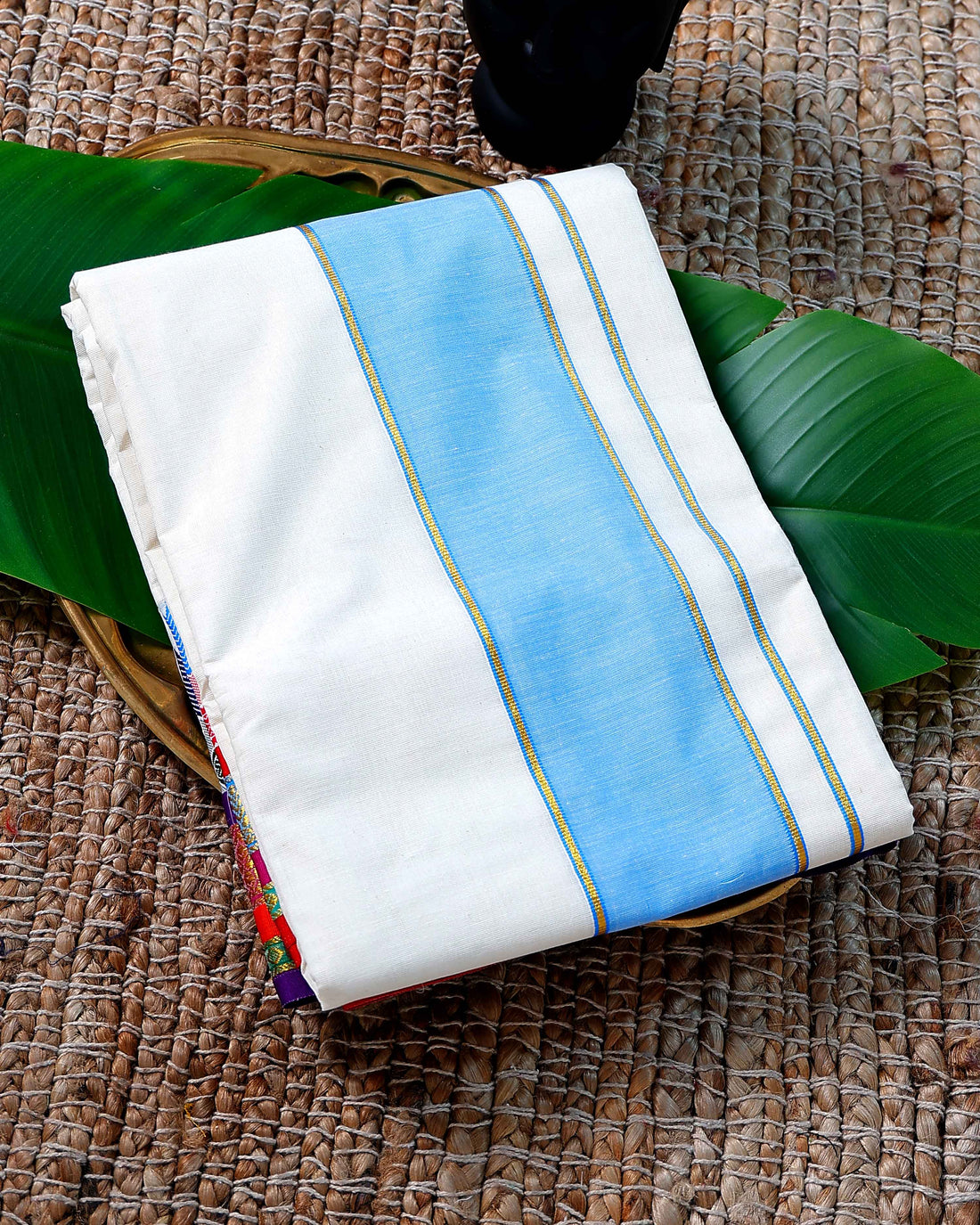 Men’s Cotton Dhoti with Multi Colour Border - White