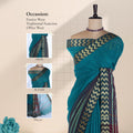 Teal Mangalagiri Cotton Saree With A Dark Teal Border Gold Zari Chevron Patterns And A Matching Woven Pallu
