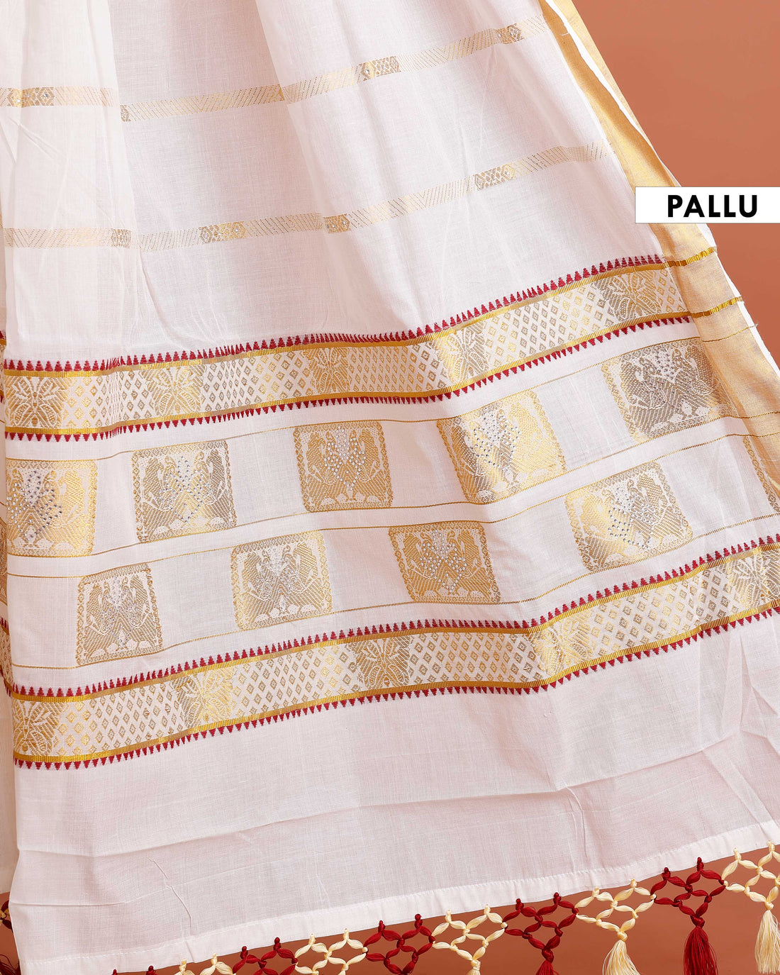 Kerala Kasavu Saree with Traditional Zari Work - White