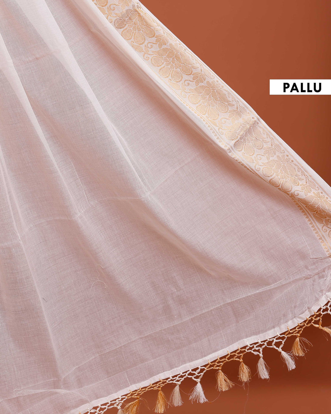 Traditional Kerala Kasavu Cotton Saree with Floral Zari Border and Tassel Detailing - Off White