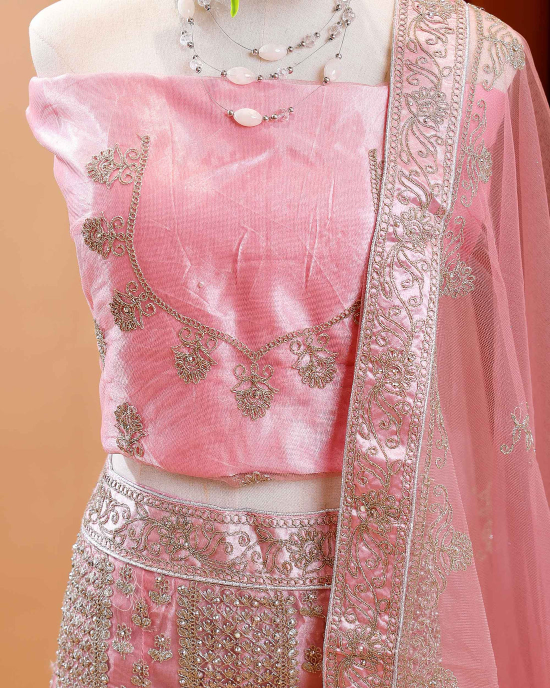 Embroidered Semi-Stitched Bridal Wedding Lehenga Choli with Dupatta - Pink