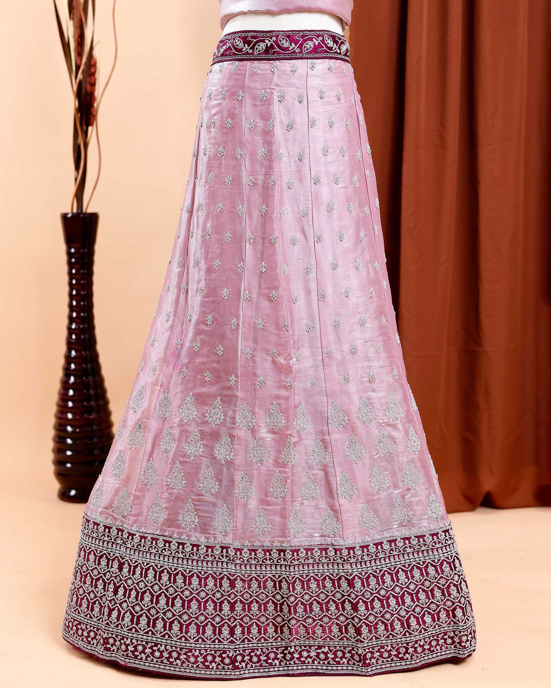 Embroidered Semi-Stitched Lehenga with Dupatta - Pink