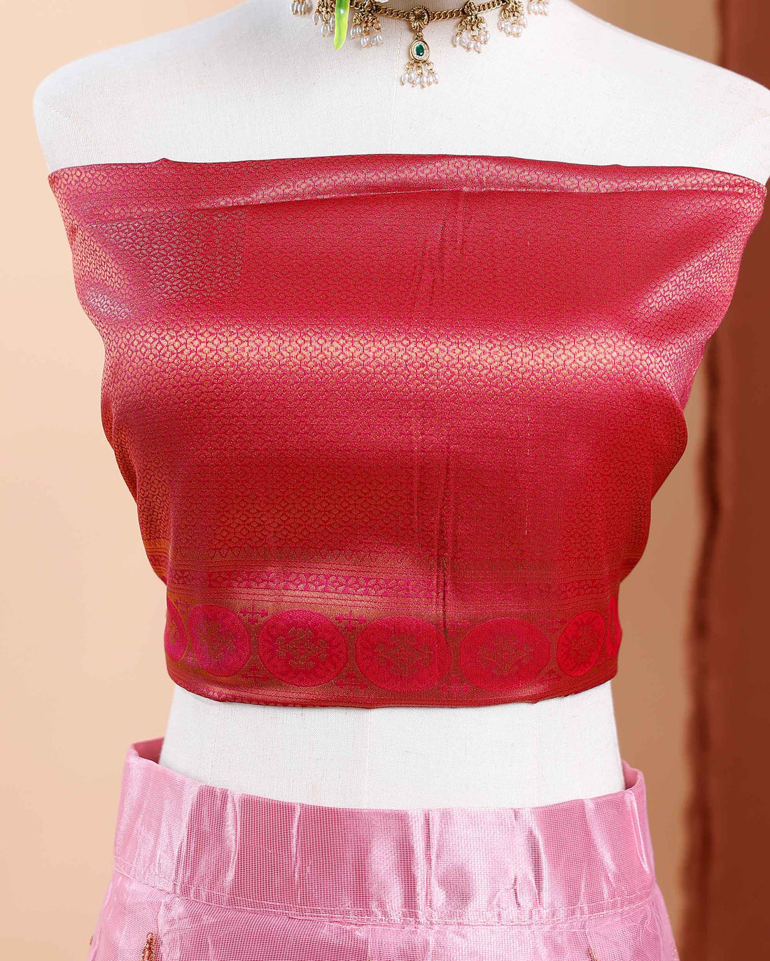 Designer Banarasi Silk Semi - Stitched Lehenga Set with Zari Embellishments - Pink