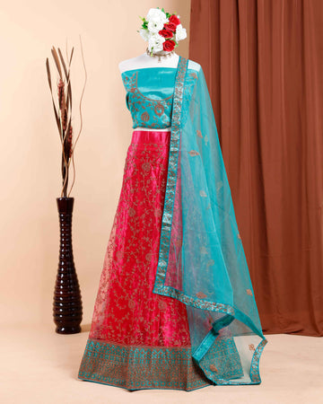 Embroidered Semi-Stitched Lehenga Choli with Dupatta  - Pink