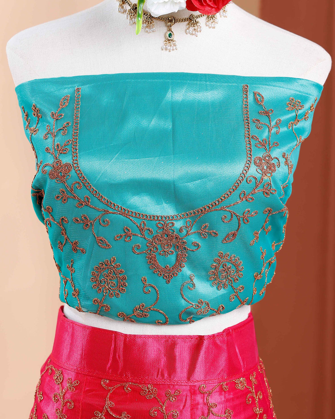 Embroidered Semi-Stitched Lehenga Choli with Dupatta  - Pink