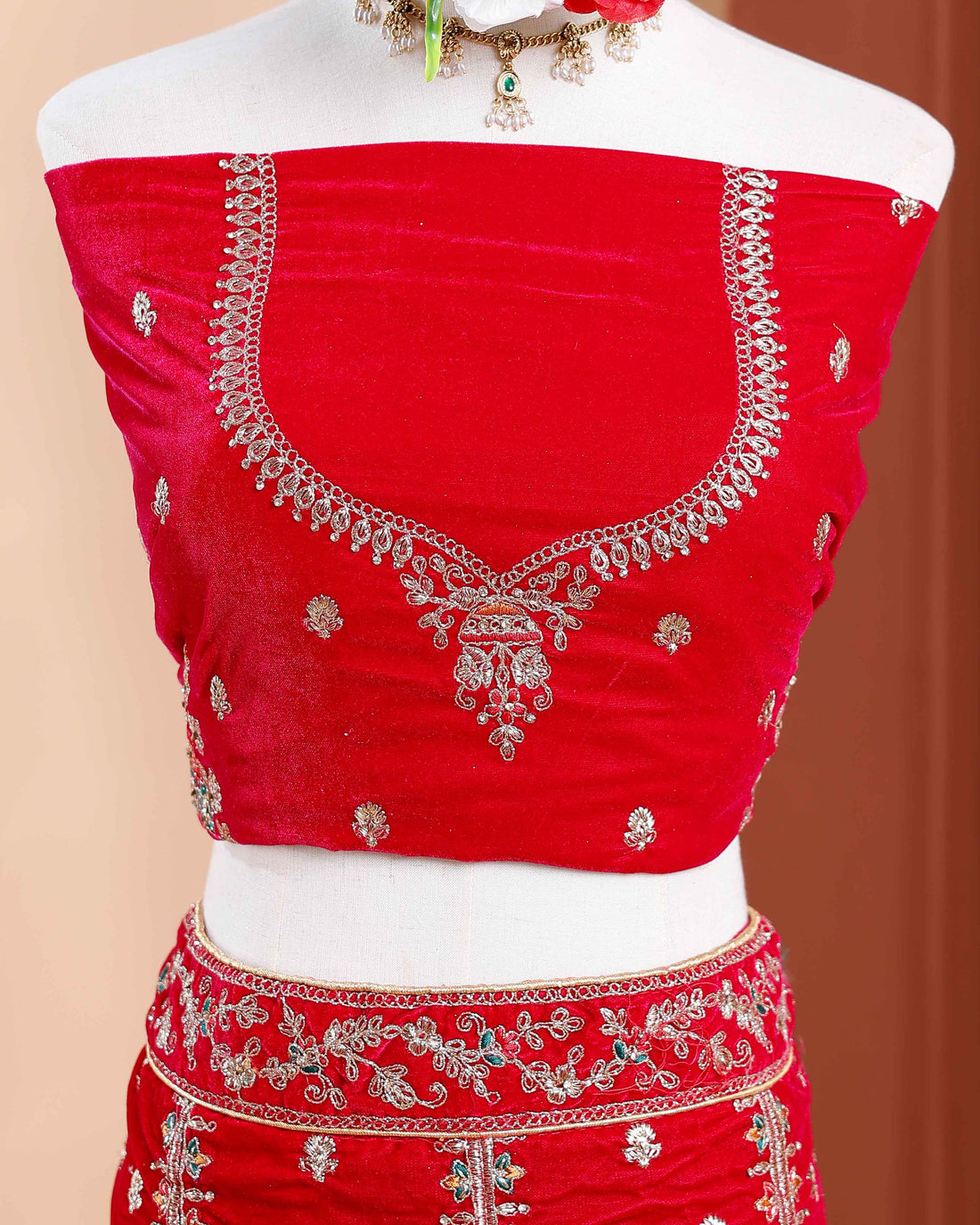 Embroidered Semi-Stitched Bridal Wedding Lehenga with Intricate Embellishments  - Red