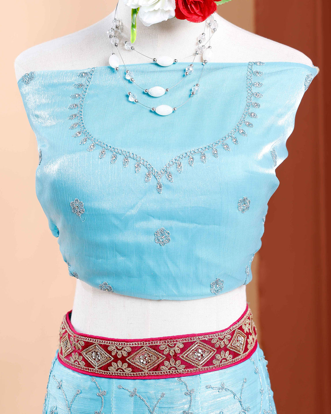 Embroidered Semi-Stitched Lehenga Choli with Dupatta Set - Blue