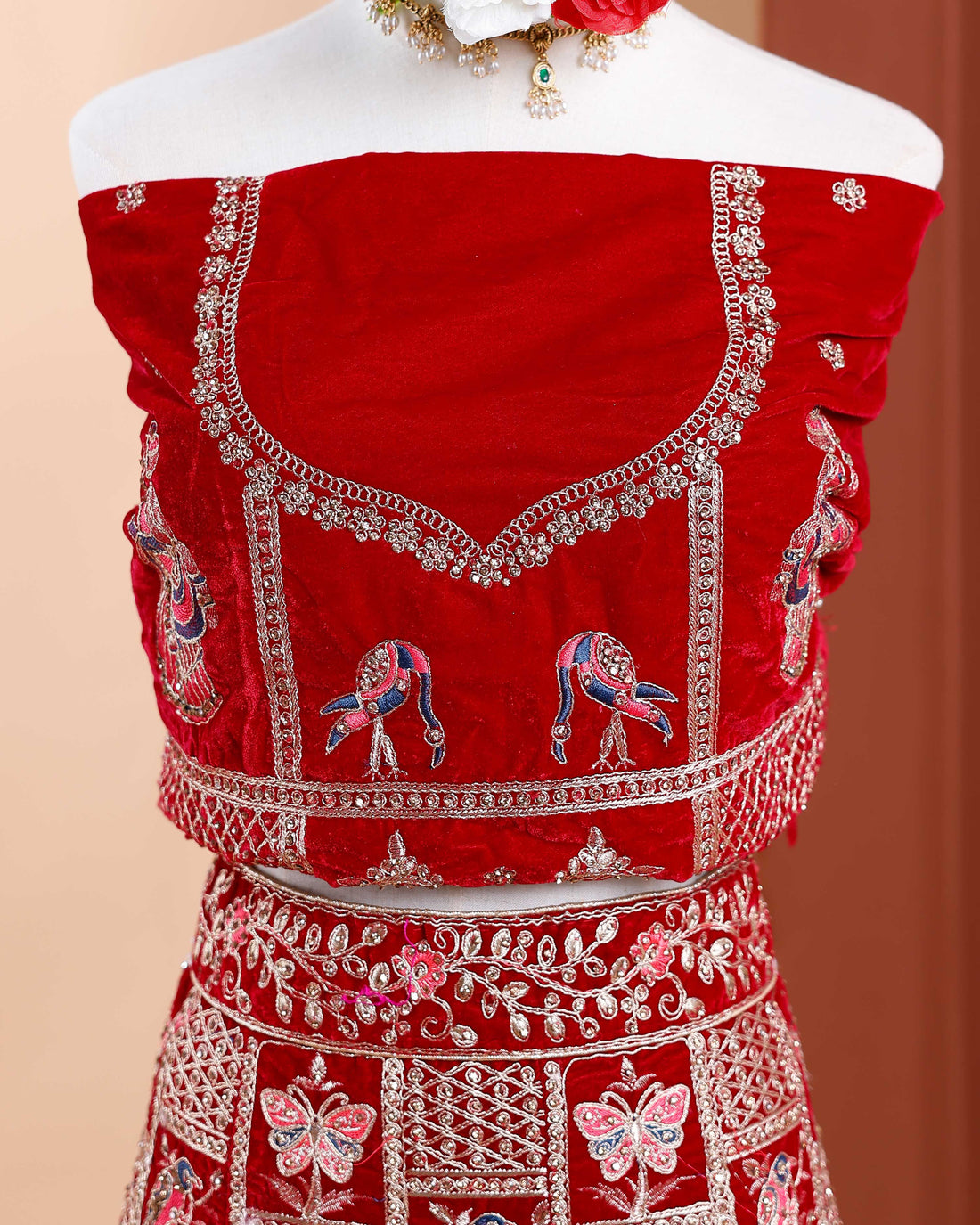 Exquisite Embroidered Semi-Stitched Bridal Lehenga with Dupatta - Maroon