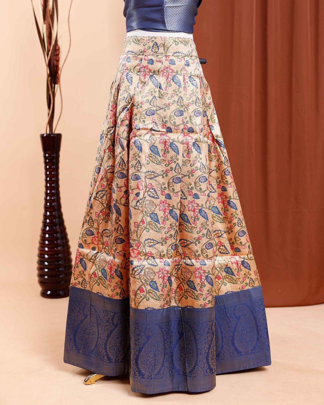 Digital Print Semi-Stitched Bridal Lehenga Material -  Blue