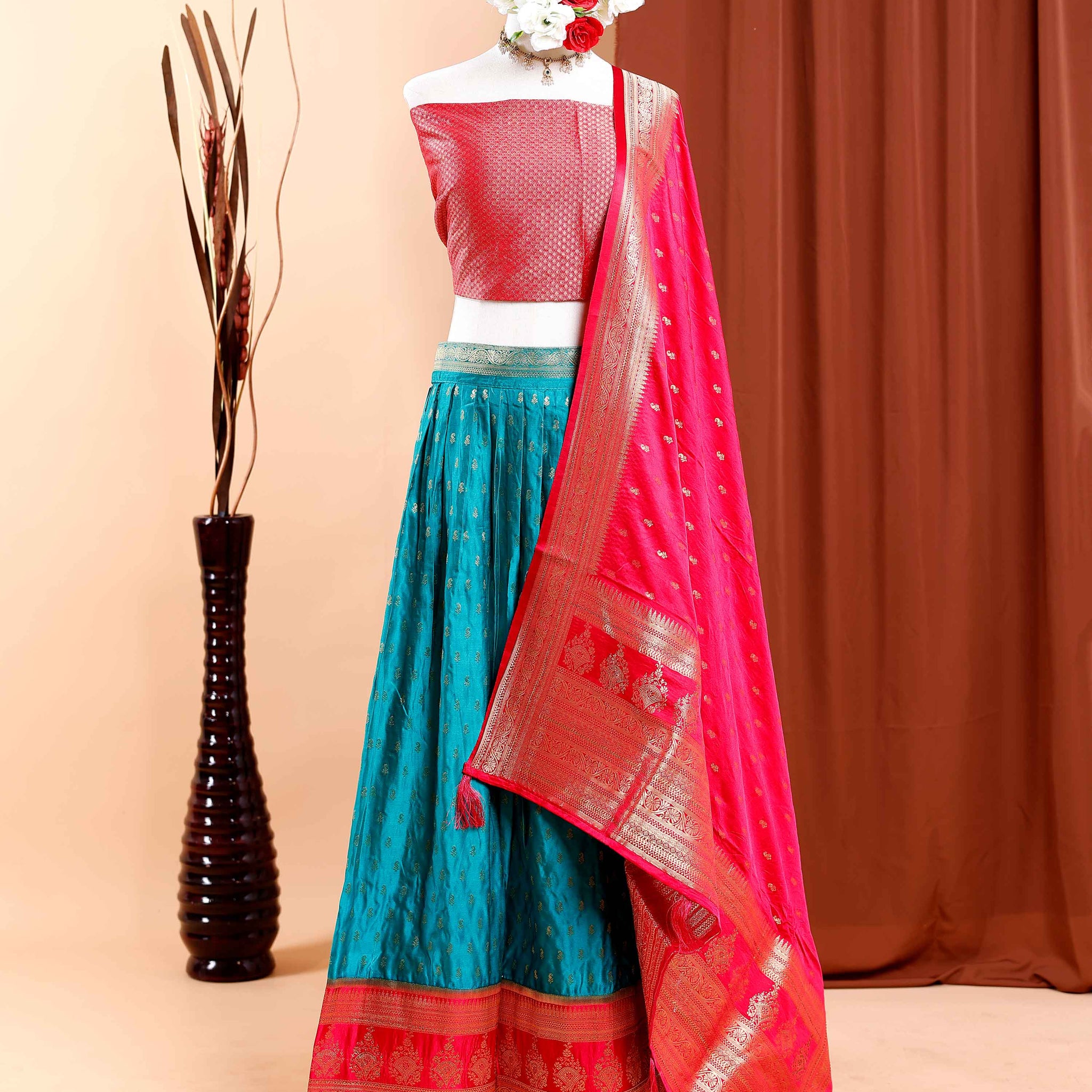 Exquisite Banarasi Silk Zari Woven Semi-Stitched Lehenga Choli with Dupatta - Multi