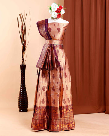 Semi-Stitched Bridal Wedding Lehenga with Intricate Prints and Zari Work  - Copper