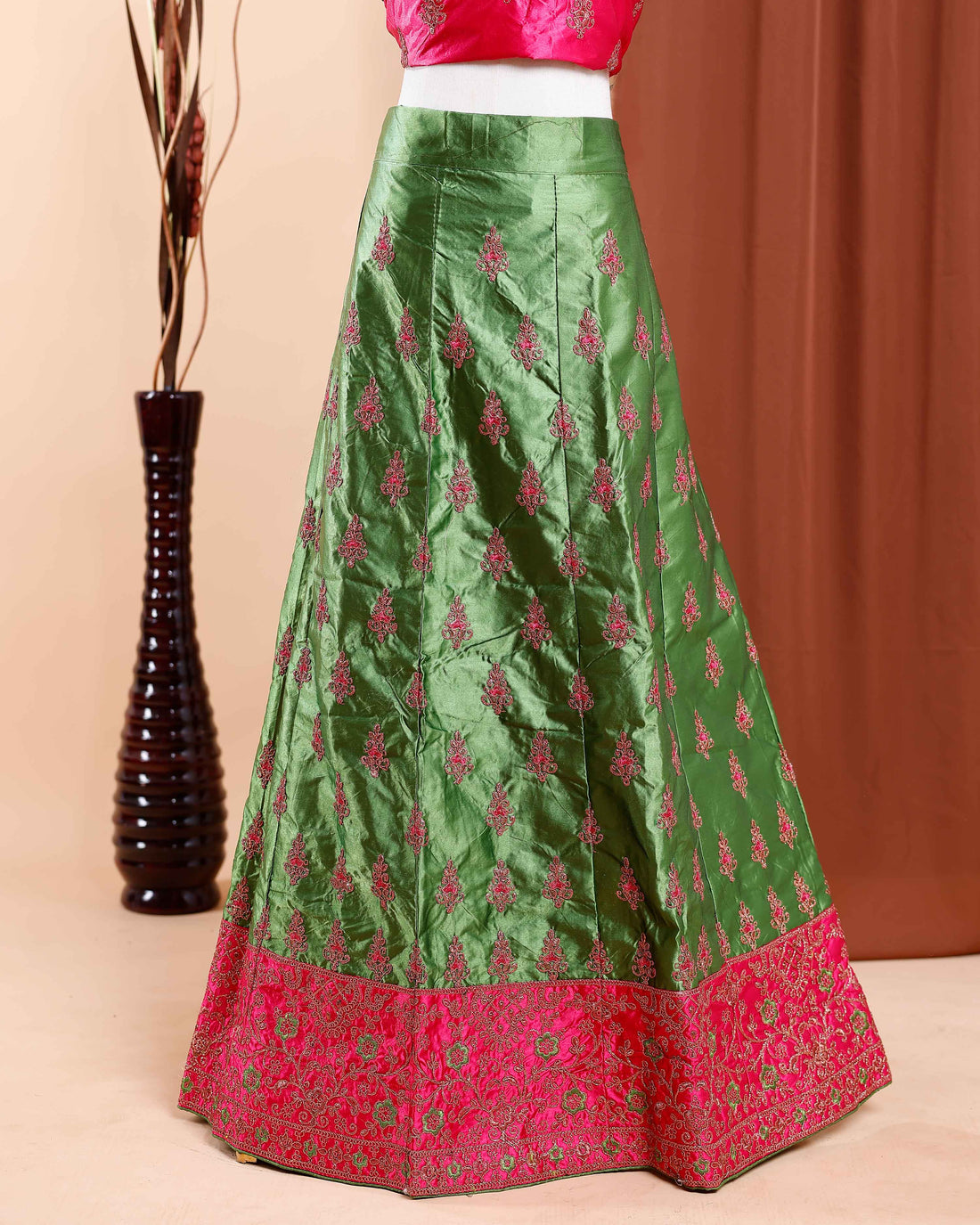 Banarasi Silk Lehenga Material with Traditional Zari and Thread Weaving ,Unstitched Embroidered Blouse Fabric and Embellished Net Dupatta - Pink