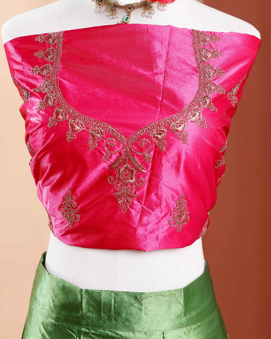 Banarasi Silk Lehenga Material with Traditional Zari and Thread Weaving ,Unstitched Embroidered Blouse Fabric and Embellished Net Dupatta - Pink