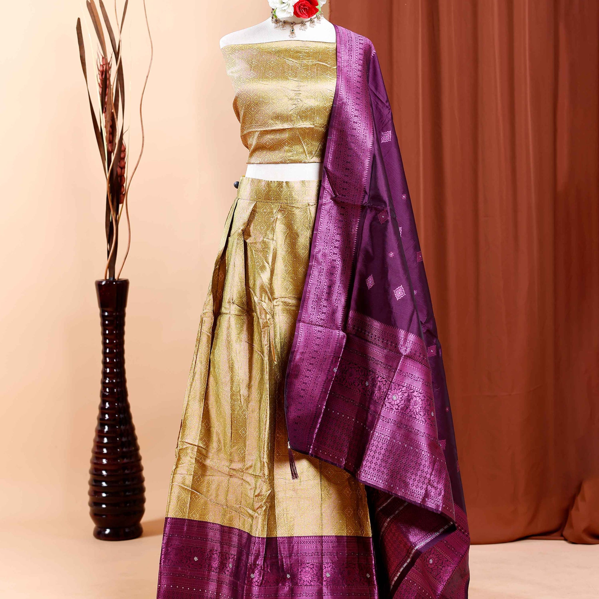 Traditional Semi -Stitched Lehenga Set with Zari Woven Design - Purple