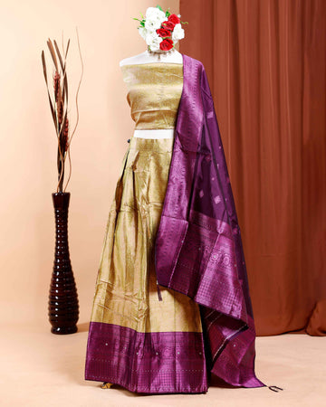 Traditional Semi -Stitched Lehenga Set with Zari Woven Design - Purple