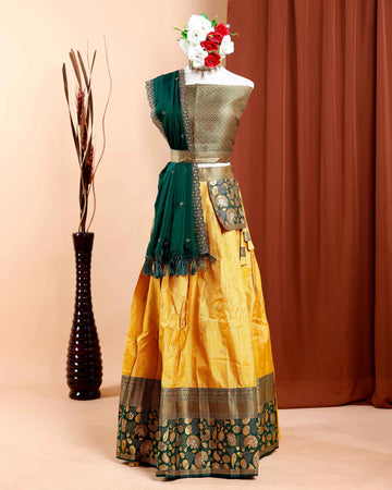 Embroidered Zari Work Semi-Stitched Lehenga Choli with Dupatta - Yellow