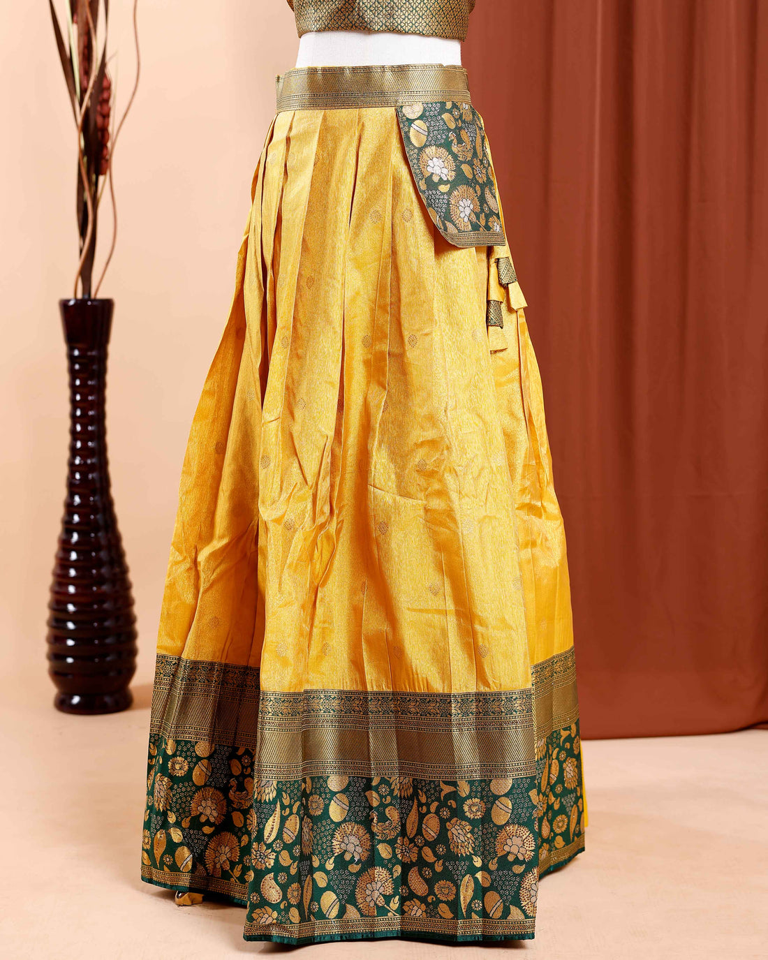 Embroidered Zari Work Semi-Stitched Lehenga Choli with Dupatta - Yellow