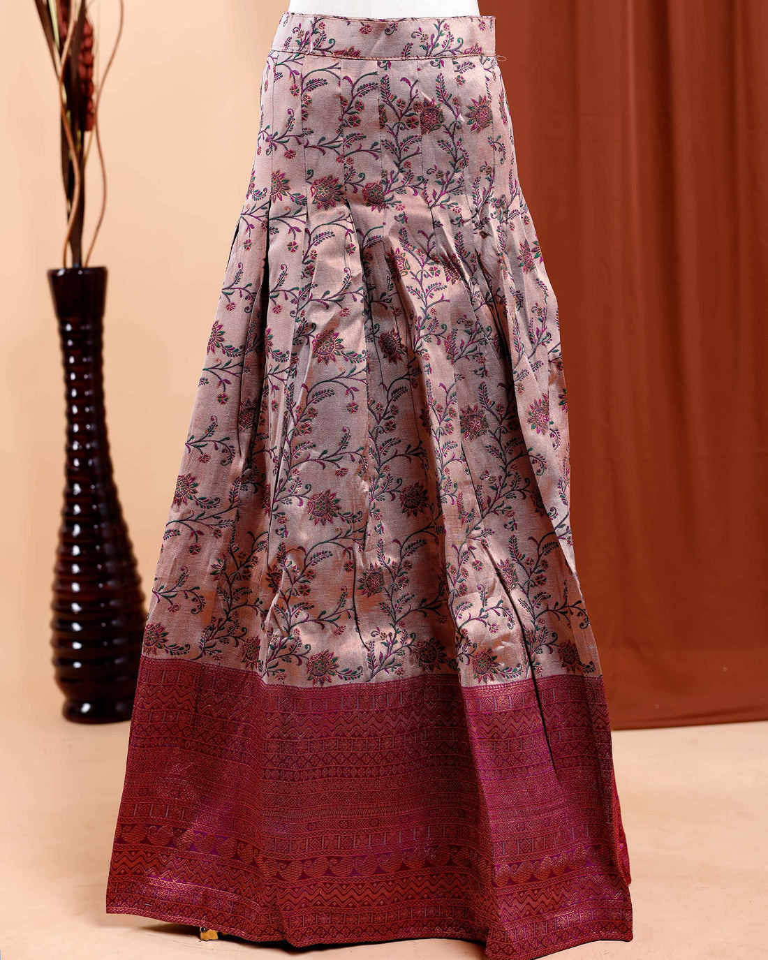 Floral Printed Semi-Stitched Bridal Wedding Lehenga with Woven Details  - Purple