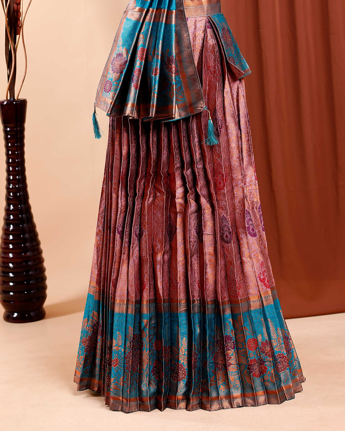 Jacquard Silk Zari Weaving Work Bridal Semi - Stitched Lehenga - Pink