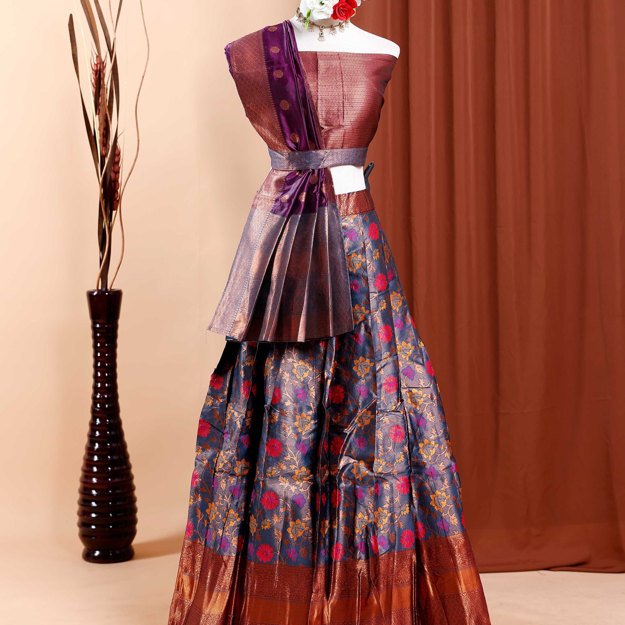 Designer Semi-Stitched Lehenga Choli with Brocade Blouse  - Purple