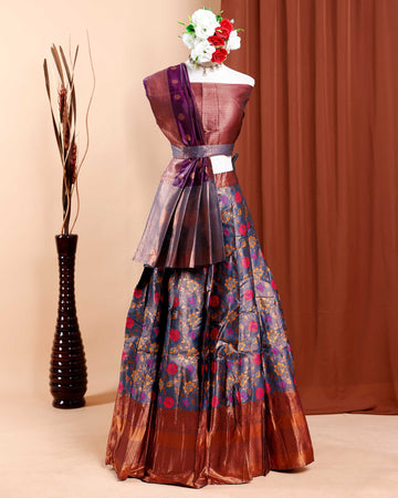 Designer Semi-Stitched Lehenga Choli with Brocade Blouse  - Purple