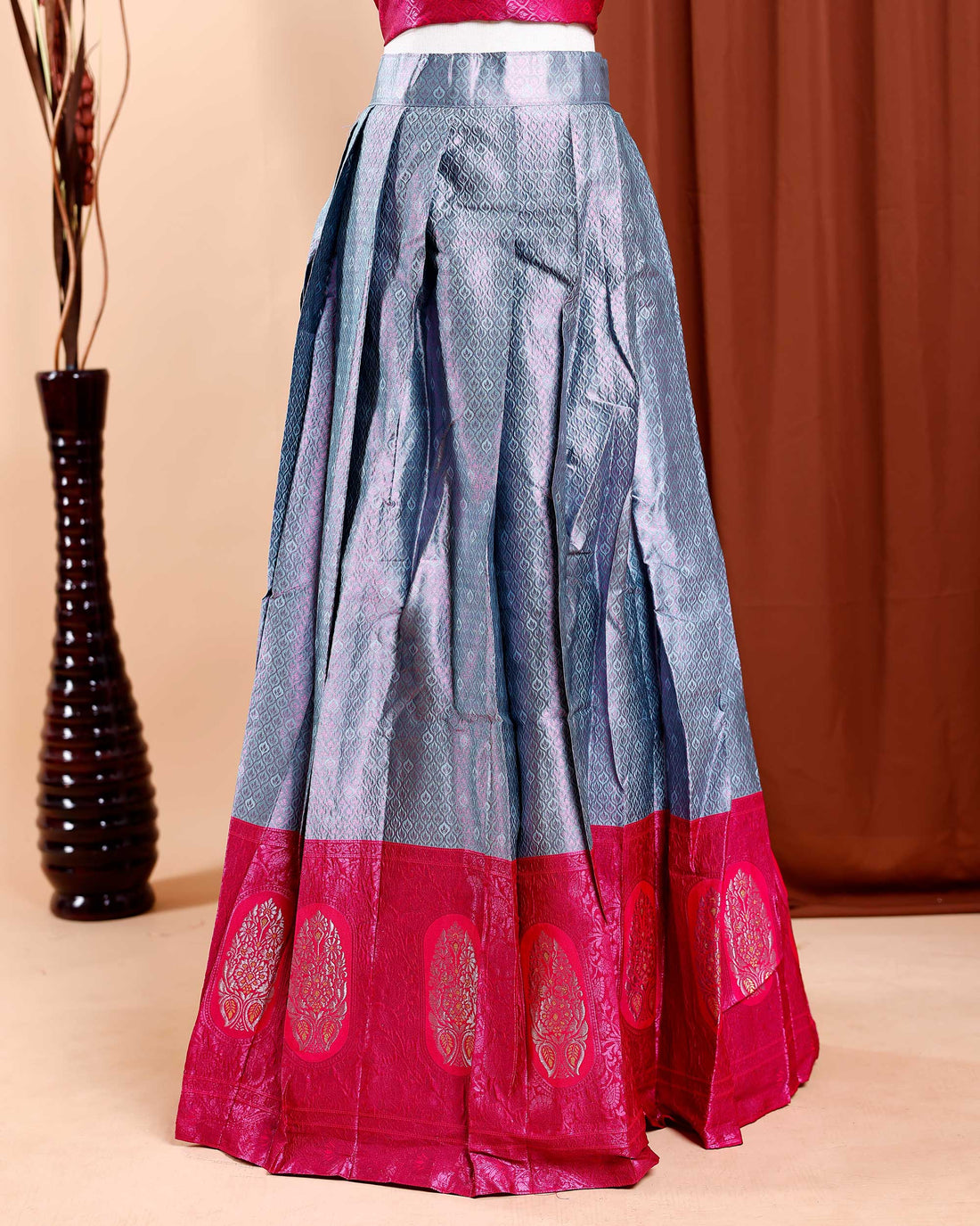 Semi-Stitched Bridal Wedding Lehenga with Intricate Prints and Zari Border - Multi