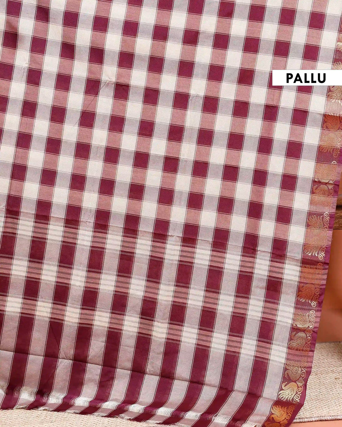 Traditional Chettinad Cotton Saree with Bold Checked Pattern and Rich Zari Border - Multi