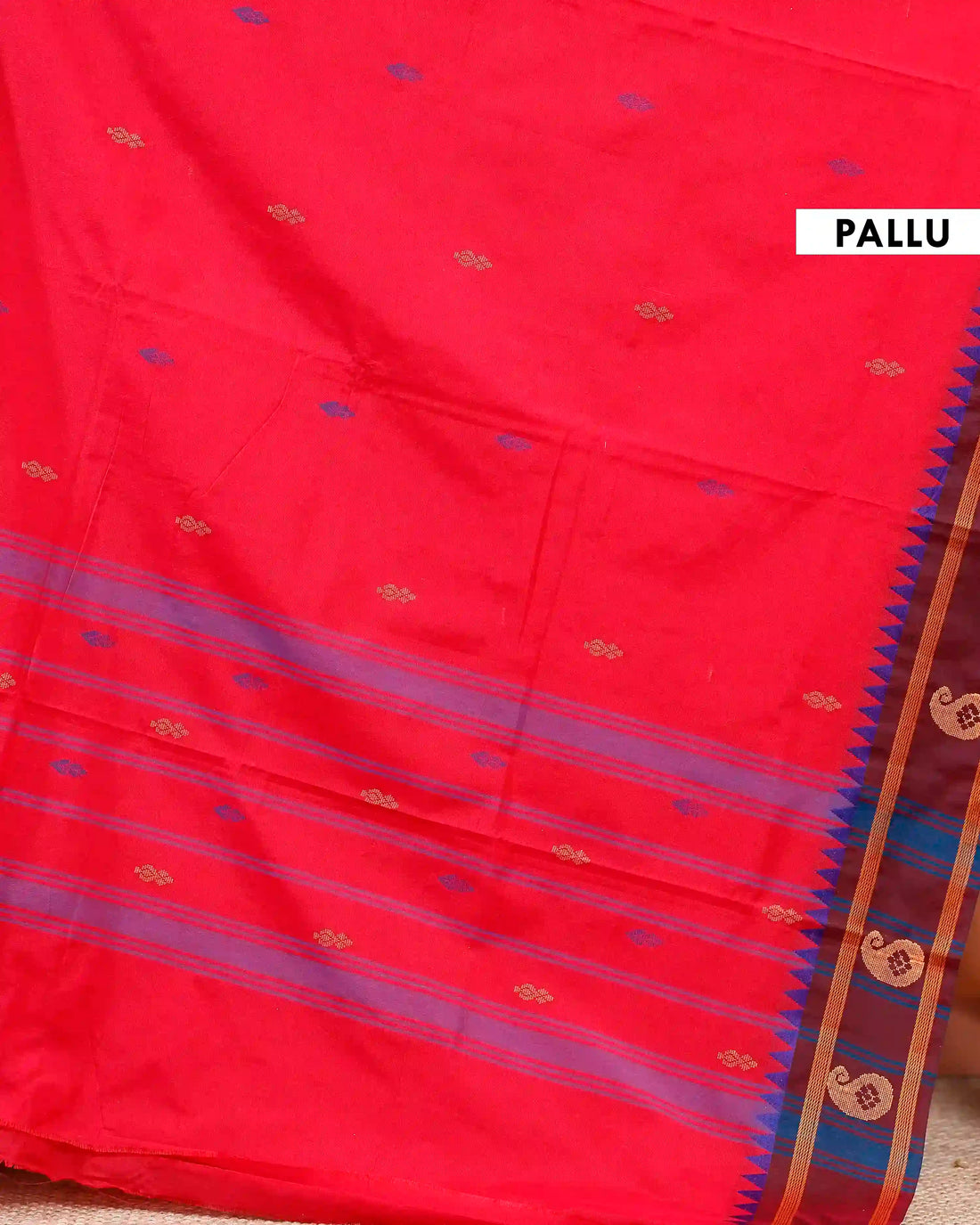 Authentic Chettinad Cotton Saree with Intricate Zari Border and Subtle Butta Weaves - Red