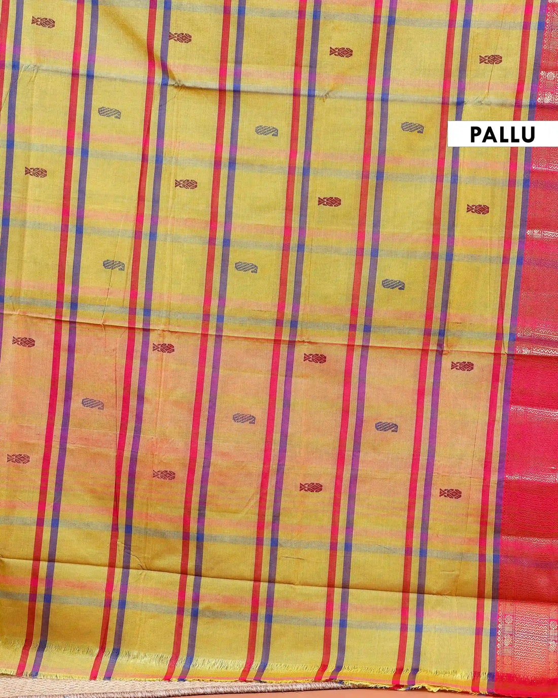 Traditional Chettinad Cotton Saree with Bold Checked Pattern and Rich Zari Border - Yellow