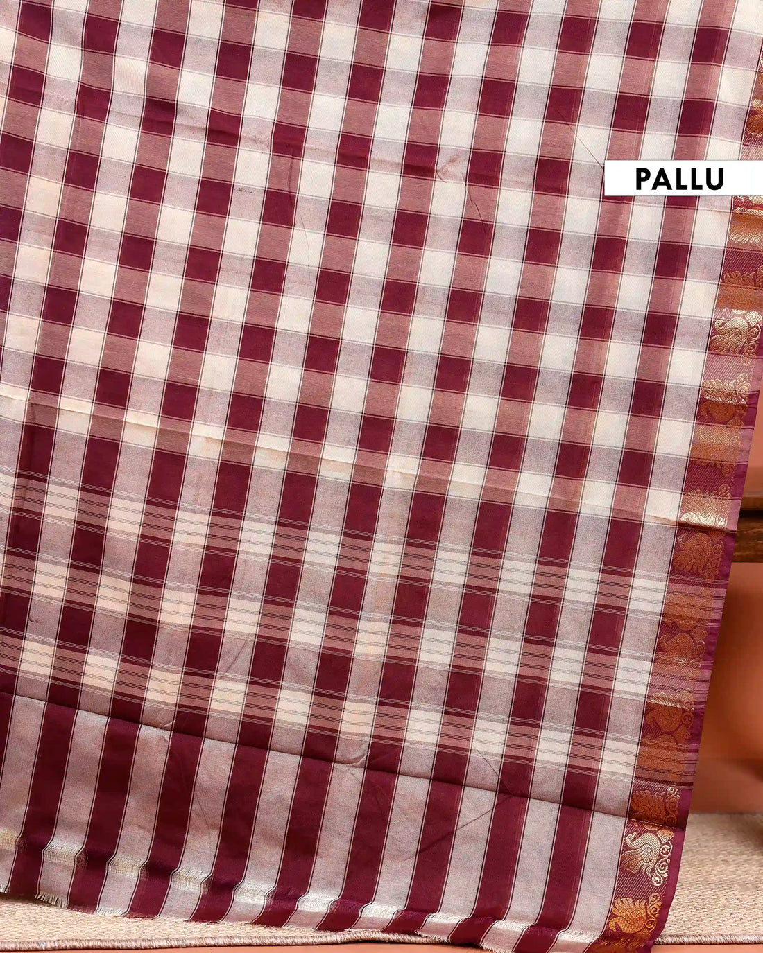 Traditional Chettinad Cotton Saree with Bold Checked Pattern and Rich Zari Border - Multi