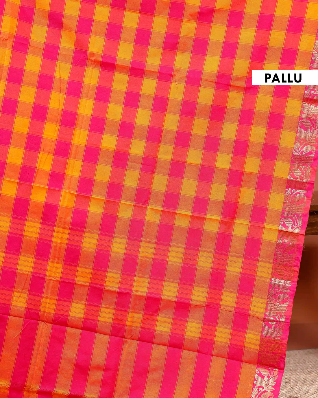 Traditional Chettinad Cotton Saree with Bold Checked Pattern and Rich Zari Border - Multi