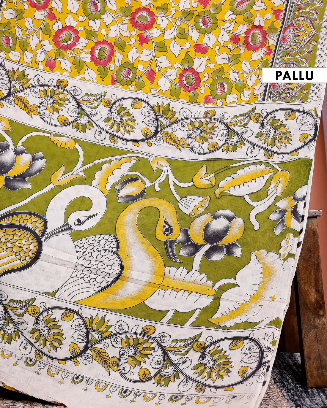 Handloom Kalamkari Cotton Saree with Traditional Motifs  - Yellow