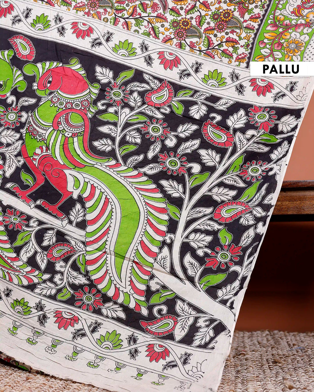 Handloom Kalamkari Cotton Saree with Traditional Floral & Paisley Print - Cream