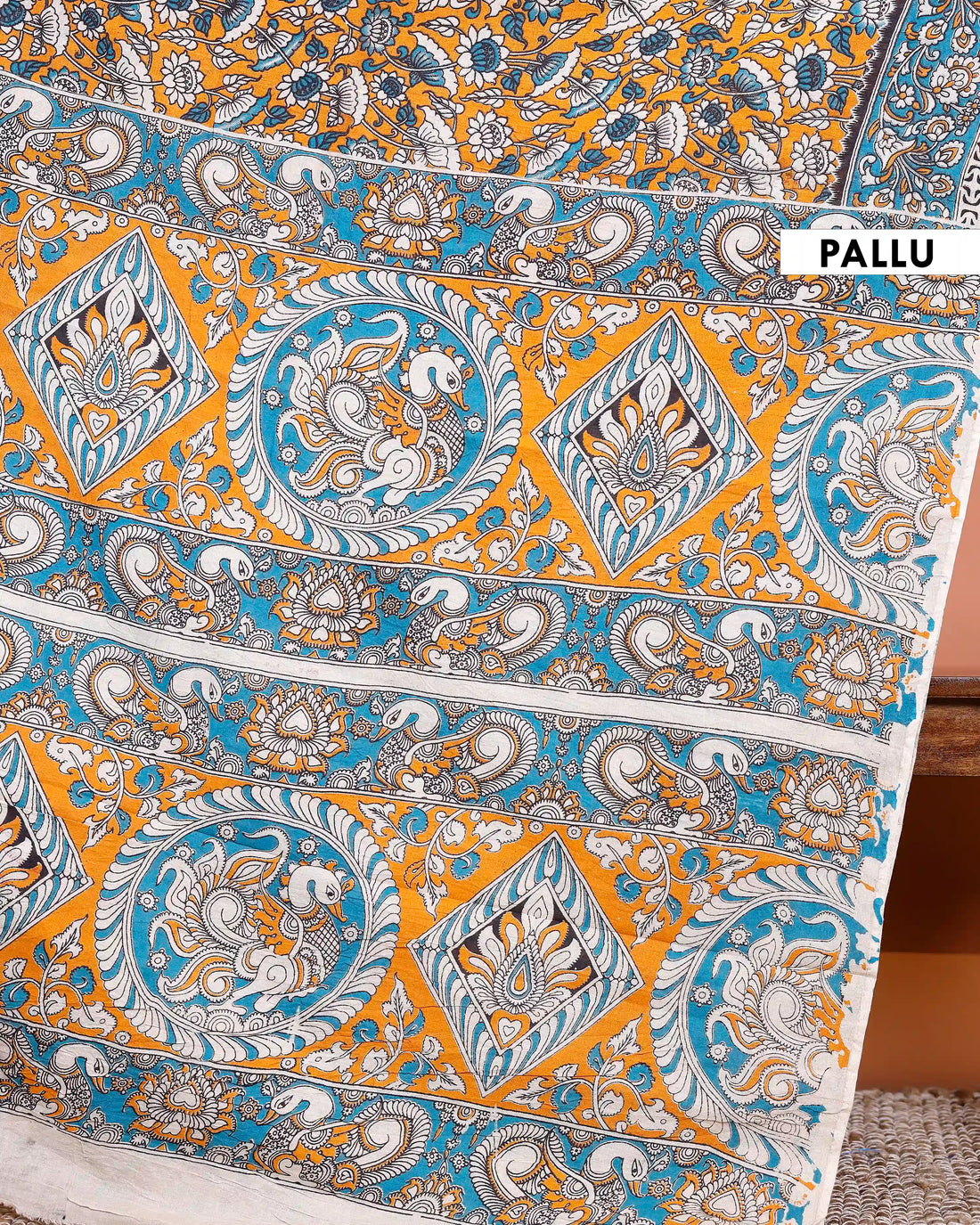 Handloom Traditional Kalamkari Cotton Saree with Classic Floral Motifs - Orange