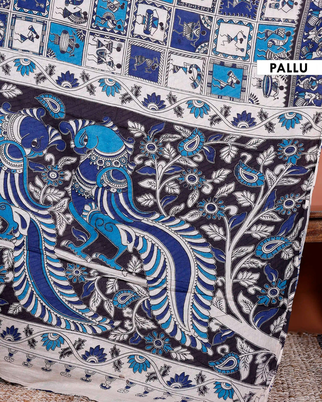 Handloom Kalamkari Cotton Saree with Traditional Folk Art Motifs  - Multi