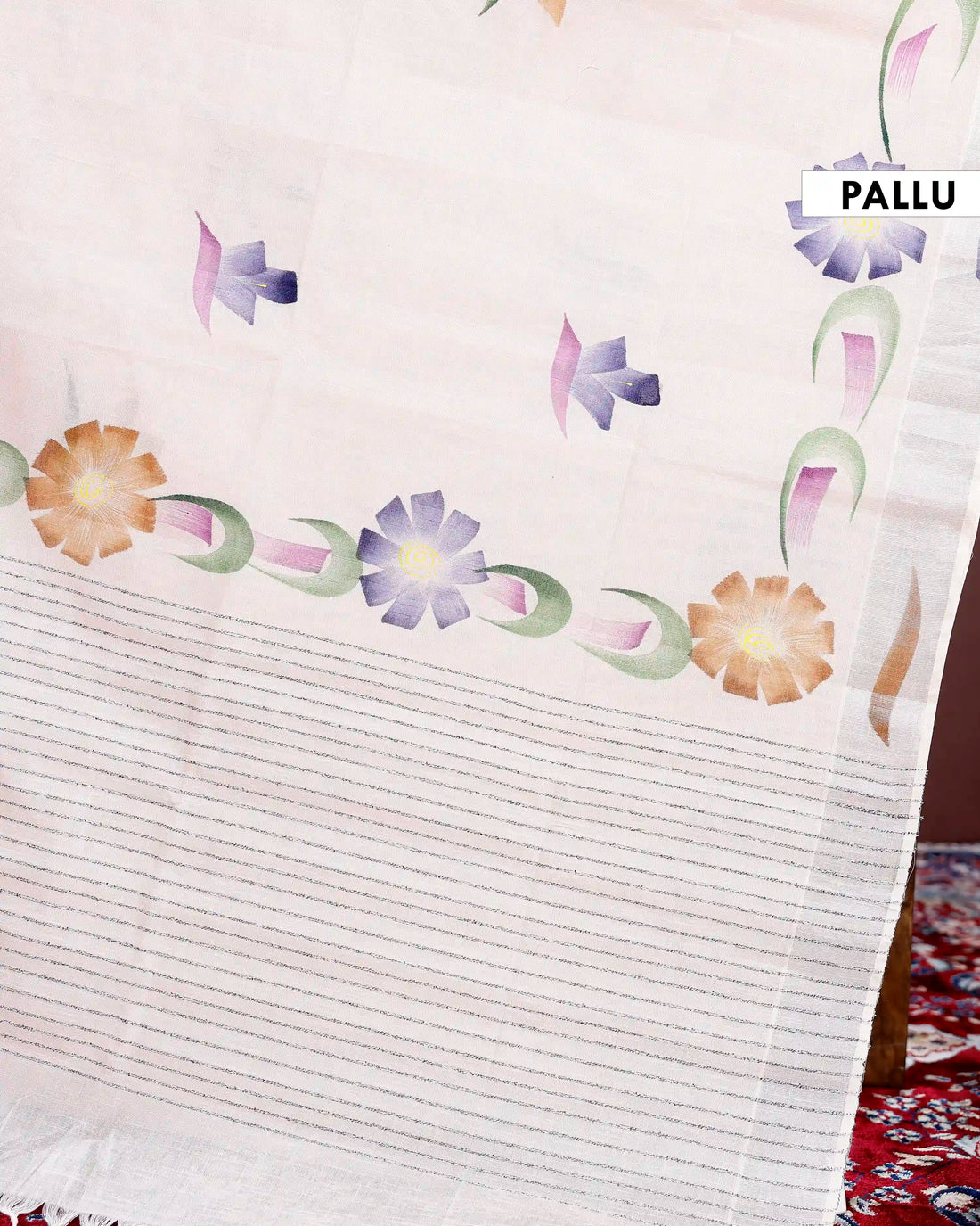 Handpainted Khadi Cotton Saree with Abstract Floral Motifs and Subtle Artistic Detailing - Light Pink