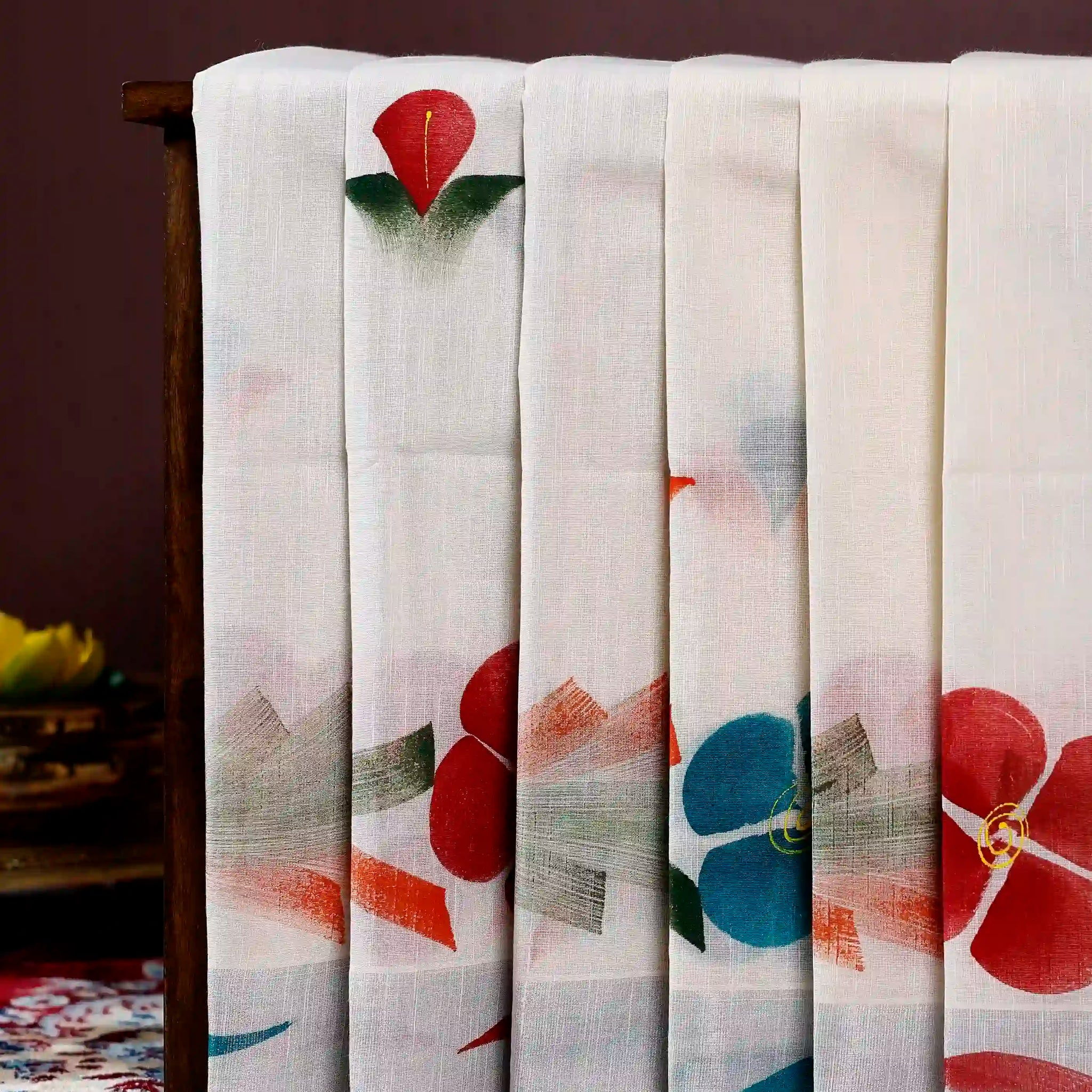 Handpainted Khadi Cotton Saree with Elegant Floral and Brushstroke Pattern - Cream