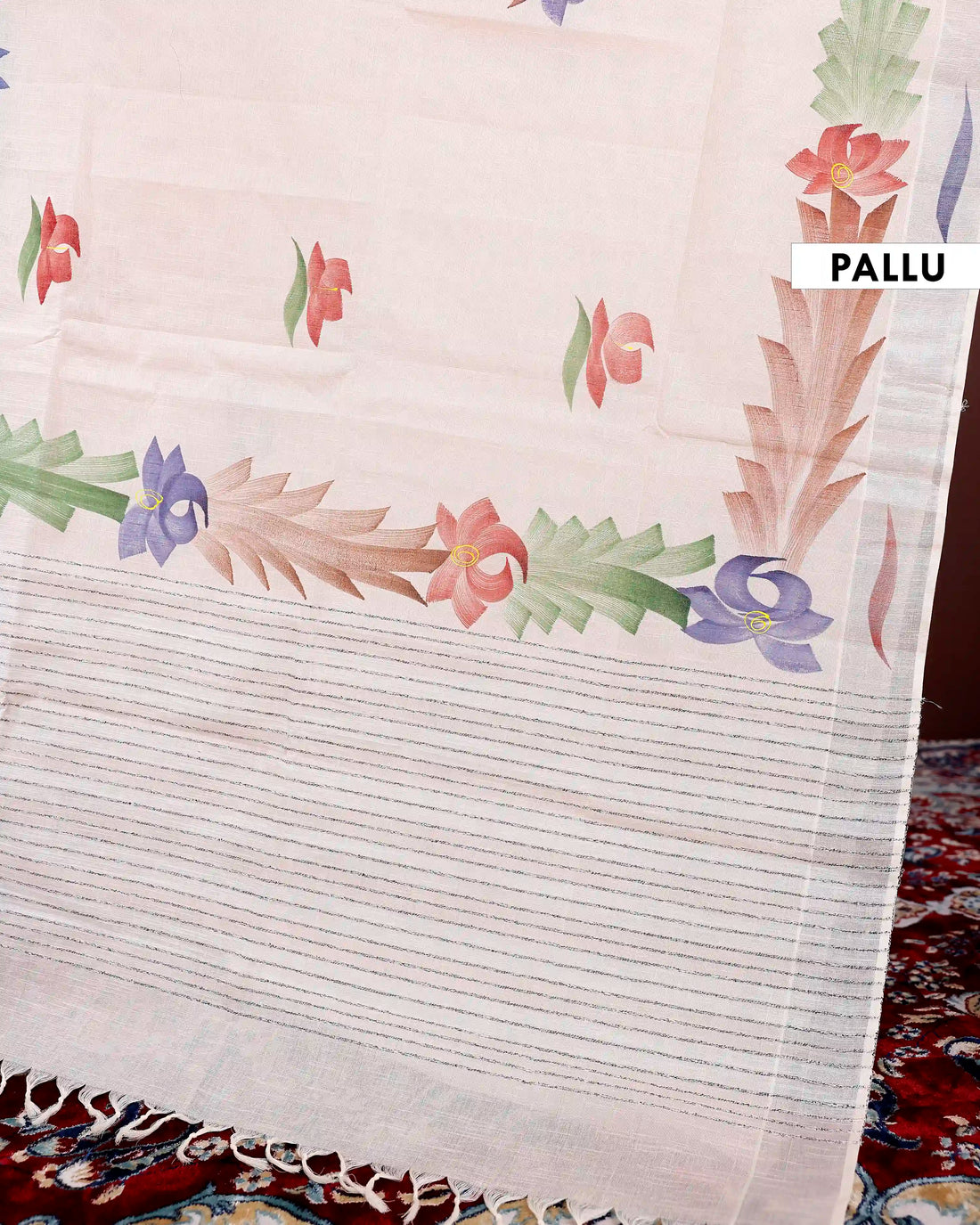 Handpainted Khadi Cotton Saree with Artistic Floral Print - Cream