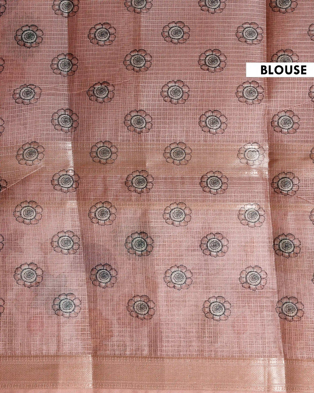 Hand-Painted Floral Kota Cotton Saree with Zari Border - Brown