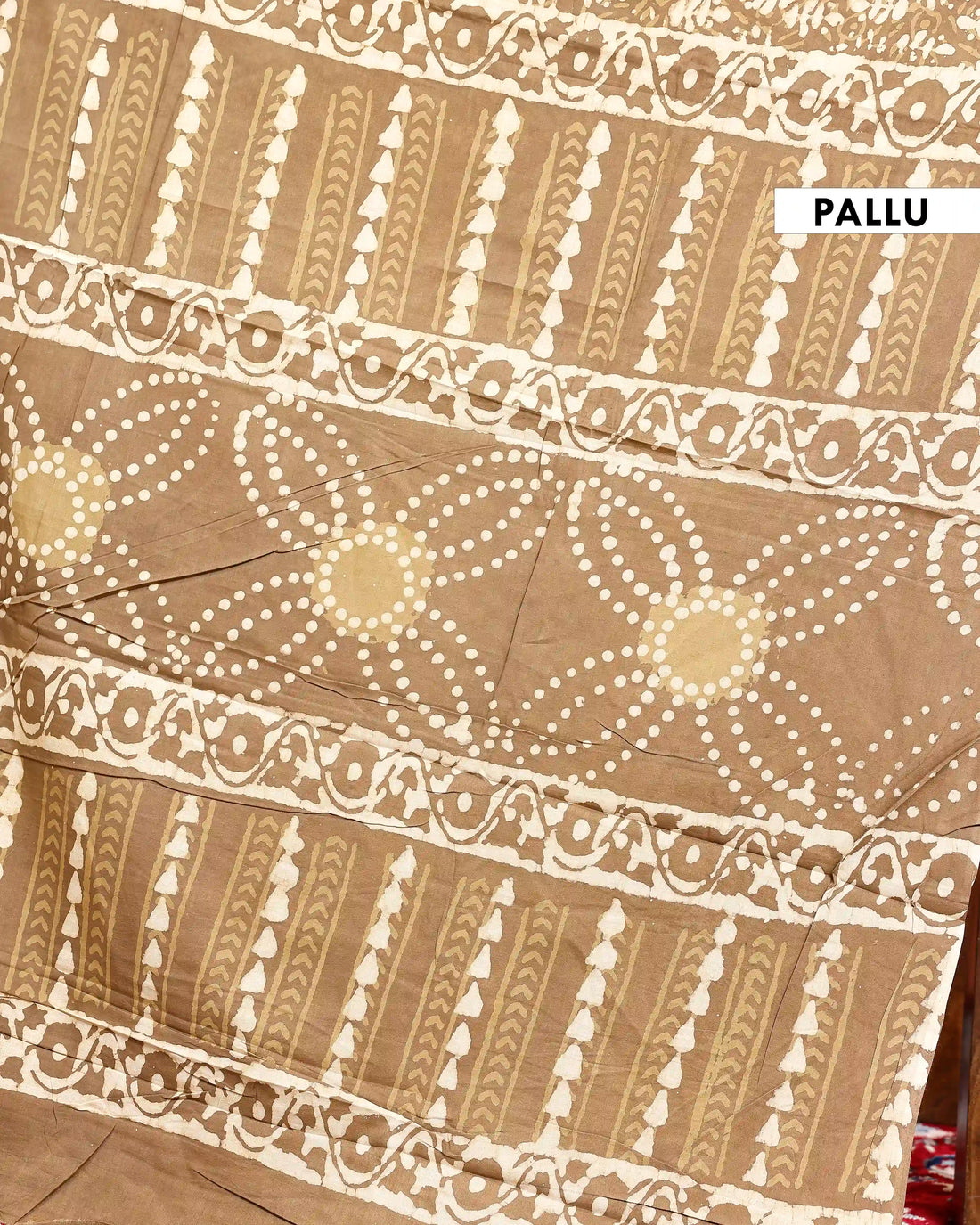 Hand Block Printed Mulmul Cotton Saree with Traditional Leaf Motifs and Border  - Brown