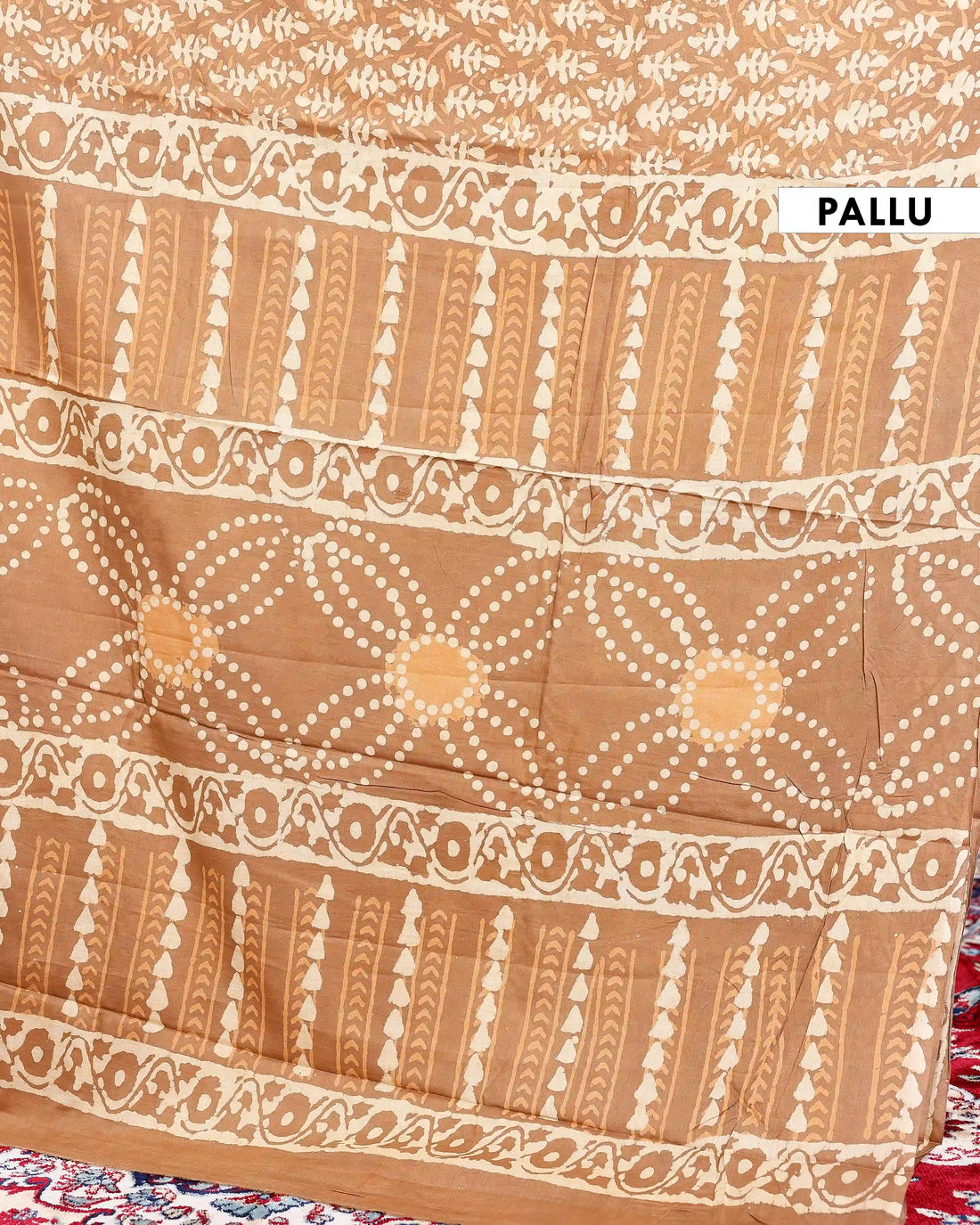 Hand Block Printed Mulmul Cotton Saree with Traditional Motifs - Brown