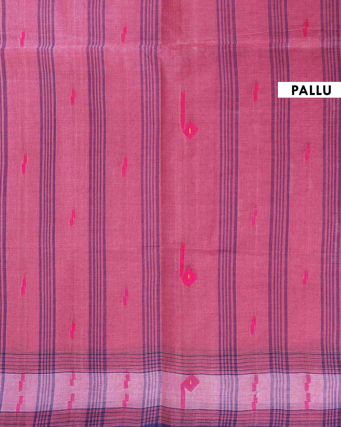 Handwoven Bengal Cotton Saree with Jamdani Inspired Motifs and Contrasting Border  - Pink
