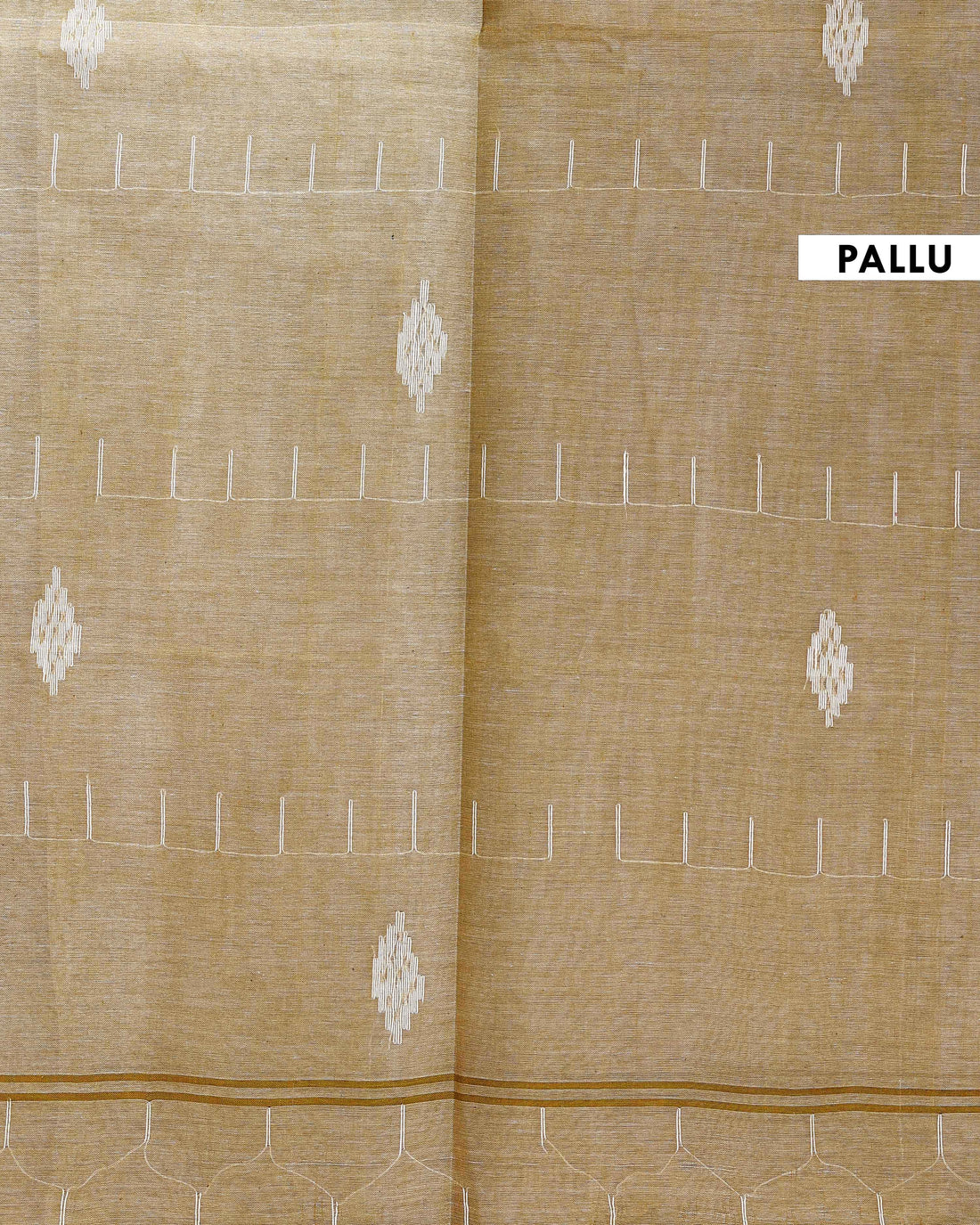 Handloom Bengal Cotton Saree with Woven Border & Subtle Texture  - Olive Green