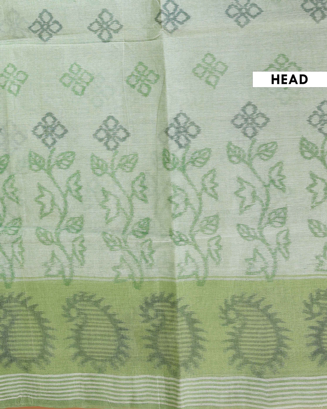 Handloom Bengal Cotton Saree with Woven Buta and Jamdani Border  - Green