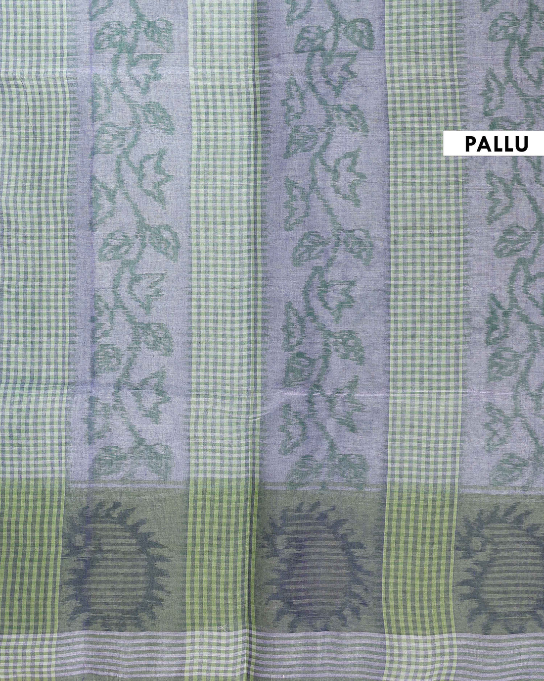 Handloom Bengal Cotton Saree with Woven Buta and Jamdani Border  - Green