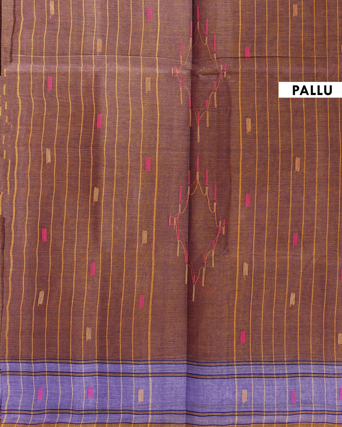 Handwoven Bengal Cotton Saree with Intricate Extra Weft Buttis and Contrasting Border - Brown